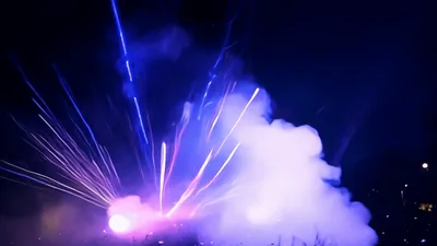 Colorful Laser Light Show With Pyrotechnic Effects