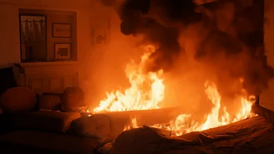Living Room Sofa Engulfed In Intense House Fire