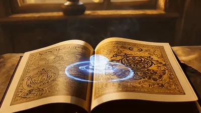 Ancient Magical Book With Glowing Blue Energy