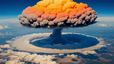 Massive Nuclear Explosion Mushroom Cloud Expanding Over Earth