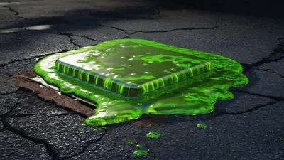 Green Slime Melting Over A Metal Storm Drain