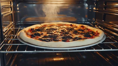Fresh Pizza Baking Inside A Hot Oven