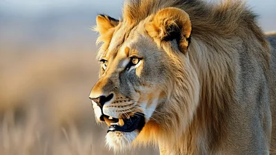 Majestic Male Lion Looking Around In The Savannah