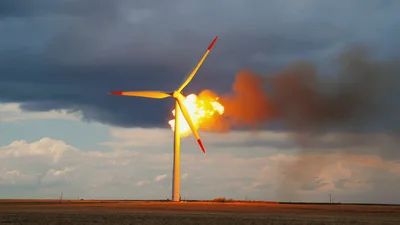 Wind Turbine Nacelle Engulfed In Intense Fire