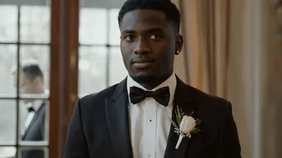 Handsome Groom Standing Still In A Formal Tuxedo