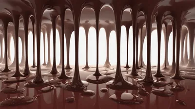 Thick Liquid Chocolate Dripping Downwards In Abstract Space