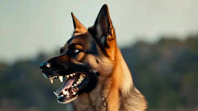 Aggressive German Shepherd Dog Growling And Snarling