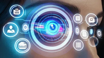Futuristic Cybernetic Eye With Digital Data Interface Overlay