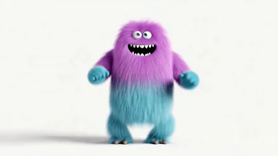 Cute Purple And Blue Furry Monster Dancing