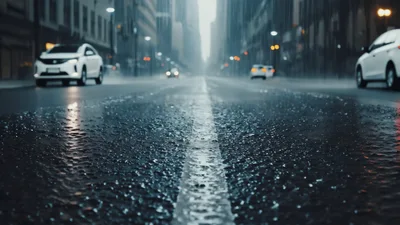 Cars Driving On Wet City Street During Rain