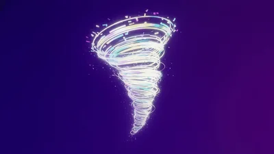 Abstract Glowing Digital Tornado Spinning On Purple Background