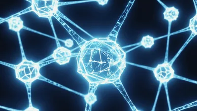 Glowing Digital Neural Network Nodes Connecting