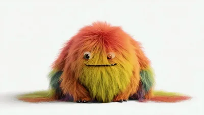 Cute Fluffy Rainbow Monster Blinking And Smiling