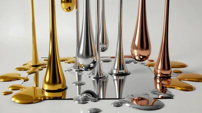Liquid Metal Drops Falling Onto A Reflective Surface