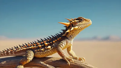 Thorny Devil Lizard Perched On Desert Branch