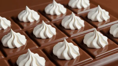 White Meringue Kisses Arranged On Smooth Milk Chocolate Bar