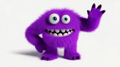 Cute Purple Furry Monster Waving Hello