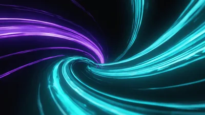 Abstract Neon Light Trails Swirling In Dark Tunnel