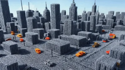 Knitted Yarn Cityscape With Moving Toy Vehicles