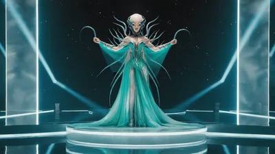 Alien Queen Character Performing On Futuristic Stage