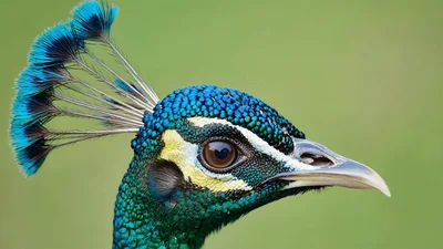 Close Up Portrait Of A Vibrant Peacock Head