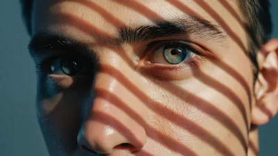 Close Up Portrait Of Man With Shadow Stripes