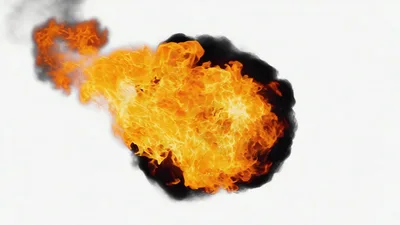Large Fireball Explosion With Black Smoke Isolated On White