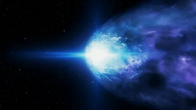 Bright Blue Pulsar Emitting Cosmic Radiation In Deep Space