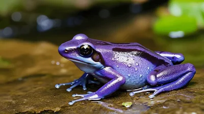 Vibrant Purple Frog Resting On Wet Rock