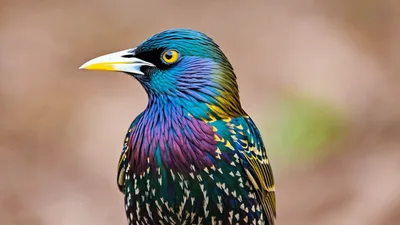 Common Starling Turning Its Head Against Blurred Background