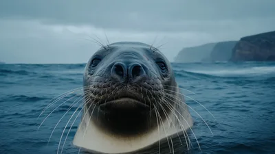 Grey Seal Swimming In Rough Ocean Waters