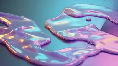 Iridescent Liquid Metal Flowing On Reflective Surface