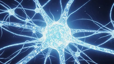 Glowing Neural Network Cells Pulsing With Electrical Signals