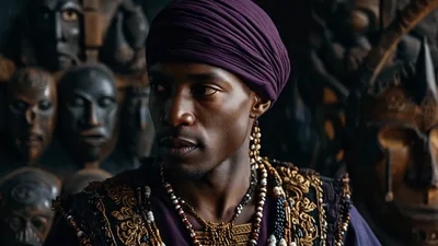 African Man Wearing Traditional Attire Looking Around