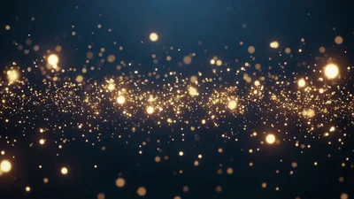 Golden Glitter Particles Floating On Dark Blue Background