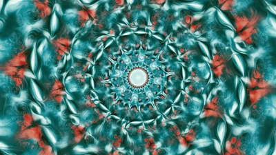 Abstract Teal And Red Fractal Kaleidoscope Animation