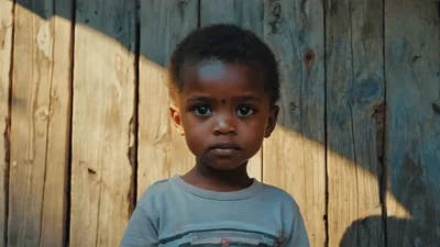Portrait Of A Young African Child Looking At Camera