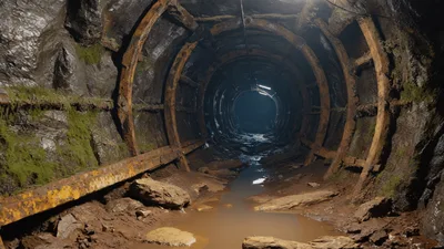 Cinematic Camera Movement Through An Abandoned Mine Tunnel