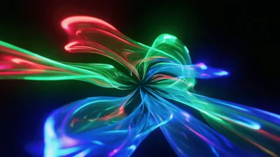 Abstract Glowing Neon Ribbons Flowing In Dark Space