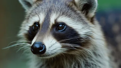 Close Up Portrait Of A Curious Raccoon