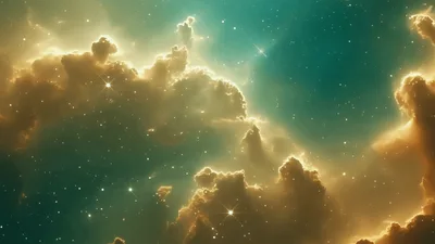 Golden Nebula Clouds Drifting Through Deep Space