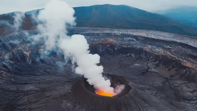 Aerial View Of Poas Volcano Crater Emitting Smoke
