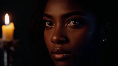 Portrait Of A Young Woman Illuminated By Candlelight