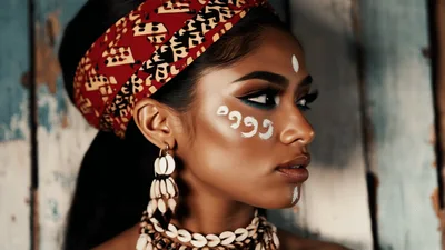 Portrait Of A Beautiful Woman With Tribal Makeup