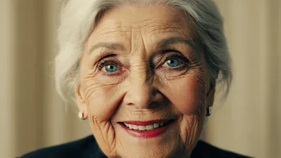 Close Up Portrait Of A Smiling Elderly Woman