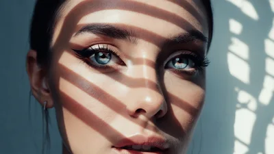 Close Up Portrait Of Woman With Striped Shadow