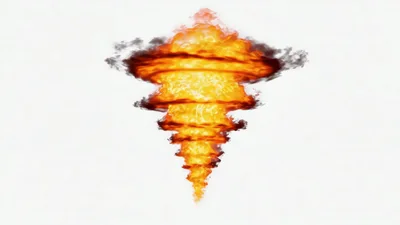 Fiery Tornado Vortex Spinning Against White Background