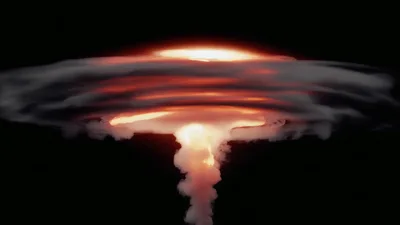 Massive Nuclear Explosion Mushroom Cloud Rising In Darkness