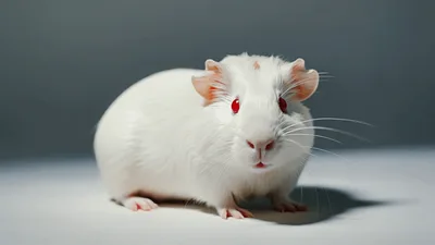 White Guinea Pig Sitting On A White Surface