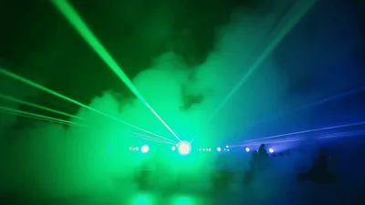 Green And Blue Laser Light Show With Fog
